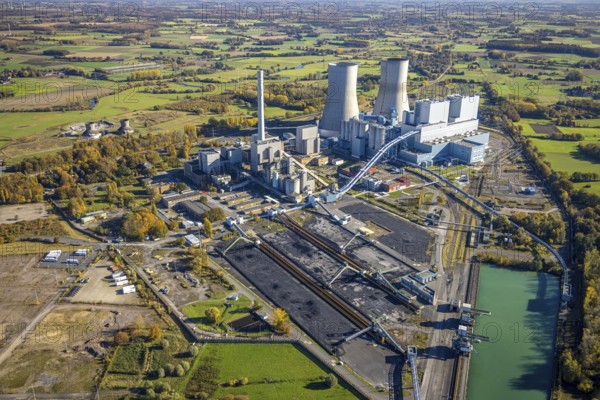 Aerial view, RWE power station Westfalen and blown up cooling tower in the district Uentrop in Hamm, Ruhr area, North Rhine-Westphalia, Germany, DE, Europe, Hamm, power station, power station plant, aerial view, aerial photography, aerial photography, overview, bird's-eye view, overview