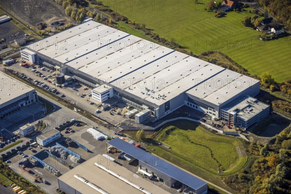 Aerial view, construction site Distribution Park Trianelstraße in the district Uentrop in Hamm, Ruhr area, North Rhine-Westphalia, Germany, construction work, construction area, construction site, building plots, construction project, construction site, DE, Europe, commercial enterprises, commercial area, commercial park, commercial site, commercial use, Hamm, industrial area, industrial building, industrial site, aerial view, aerial photography, aerial photography, Trianelstraße, overview, bird's eye view, birds-eyes view, overview