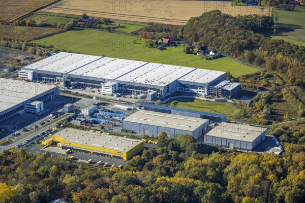 Aerial view, construction site Distribution Park Trianelstraße in the district Uentrop in Hamm, Ruhr area, North Rhine-Westphalia, Germany, construction work, construction area, construction site, building plots, construction project, construction site, DE, Europe, commercial enterprises, commercial area, commercial park, commercial site, commercial use, Hamm, industrial area, industrial building, industrial site, aerial view, aerial photography, aerial photography, Trianelstraße, overview, bird's eye view, birds-eyes view, overview