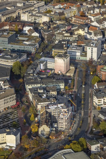 Aerial view, City Neue Bahnhofstraße with new building and Westentorbunker in the district Mitte in Hamm, Ruhr area, North Rhine-Westphalia, Germany, construction work, construction area, construction site, building plots, construction project, construction site, bunker, DE, Europe, Hamm, bunker, aerial view, aerial photography, aerial photography, new building, overview, bird's eye view, birds-eyes view, overview