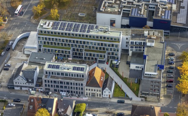 Aerial view, Westfälischer Anzeiger Pressehaus Gutenbergstraße in the Mitte district of Hamm, Ruhr area, North Rhine-Westphalia, Germany, DE, Europe, Hamm, aerial view, aerial photography, aerial photography, news, new building, news, overview, publisher, publishing house, publishing industry, bird's-eye view, Widumstraße, newspaper, newspaper publisher, birds-eyes view, overview