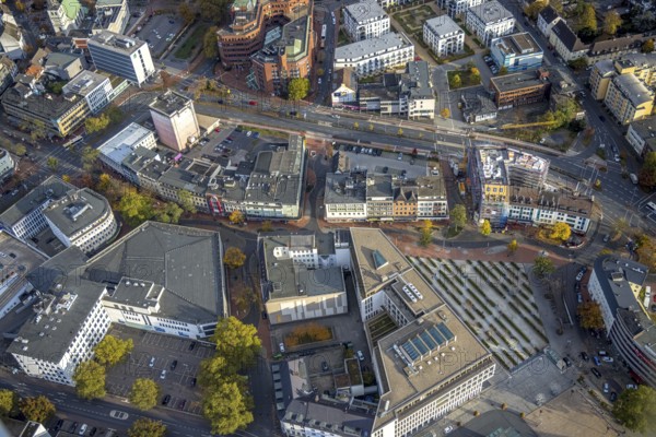 Aerial view, City Neue Bahnhofstraße with new building and Westentorbunker in the district Mitte in Hamm, Ruhr area, North Rhine-Westphalia, Germany, construction work, construction area, construction site, building plots, construction project, construction site, bunker, DE, Europe, Hamm, bunker, aerial view, aerial photography, aerial photography, new building, overview, bird's eye view, birds-eyes view, overview