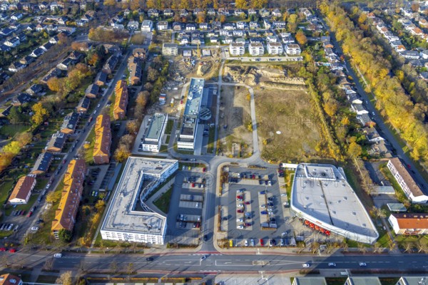 Aerial view, construction site SCI:Q Science Quarter in the district Mitte in Hamm, Ruhr area, North Rhine-Westphalia, Germany, construction work, construction, construction area, building site, building plots, construction project, construction site, DE, Europe, business park, Hamm, industrial area, aerial view, aerial photography, aerial photography, Marker Allee, new building, Paracelsuspark, Science Quarter Hamm, Techpark, overview, bird's-eye view, science quarter, birds-eyes view, overview
