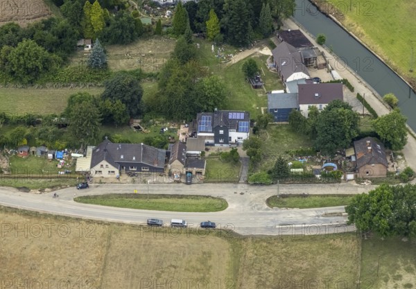 Aerial view, at the Dahlhauser swimming bridge, a week ago there was still land under water at this point - the Ruhr was flooding, course of the Ruhr, Winz, Hattingen, Ruhr area, North Rhine-Westphalia, Germany, DE, Europe, birds-eyes view, aerial view, aerial photography, aerial photography, overview, bird's eye view