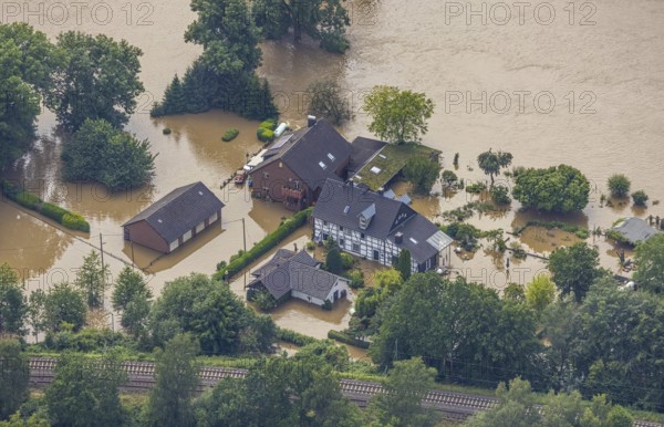 Aerial photo, Ruhr flood, flooding, Winz, Hattingen, Ruhr area, North Rhine-Westphalia, Germany, DE, Europe, birds-eyes view, aerial photo, aerial photography, aerial photography, overview, overview, bird's eye view, flood, century flood