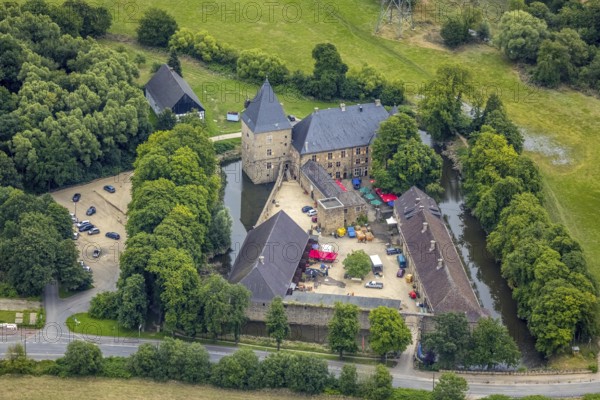 Aerial view, a week ago there was still land under water here - the Ruhr was flooding, course of the Ruhr, Blankenstein, Hattingen, Ruhr area, North Rhine-Westphalia, Germany, DE, Europe, birds-eyes view, aerial view, aerial photography, aerial photography, overview, bird's eye view