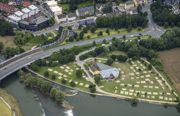 Aerial view, a week ago the Ruhr was still flooded, course of the Ruhr, Hattingen, Ruhr area, North Rhine-Westphalia, Germany, DE, Europe, birds-eyes view, aerial view, aerial photography, aerial photography, overview, bird's eye view
