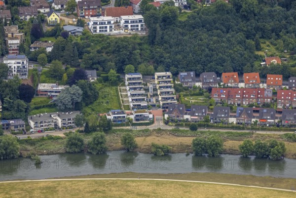 Aerial view, a week ago the Ruhr was still flooded, course of the Ruhr, Hattingen, Ruhr area, North Rhine-Westphalia, Germany, DE, Europe, birds-eyes view, aerial view, aerial photography, aerial photography, overview, bird's eye view