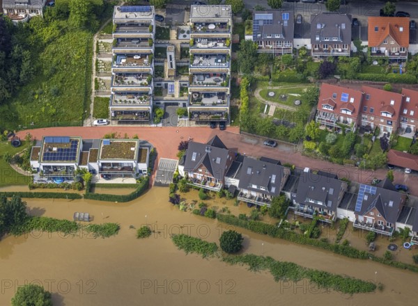 Aerial photo, Ruhr flood, flooding, Hattingen, Ruhr area, North Rhine-Westphalia, Germany, DE, Europe, birds-eyes view, aerial photo, aerial photography, aerial photography, overview, bird's eye view, flood, flood of the century