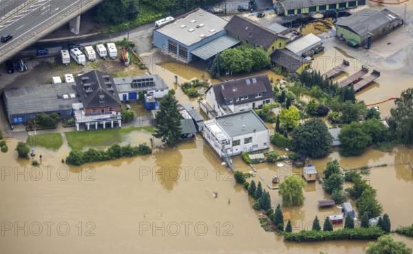 Aerial photo, Ruhr flood, flooding, Stiepel, city limits Bochum Hattingen, Ruhr area, North Rhine-Westphalia, Germany, Bochum, DE, Europe, birds-eyes view, aerial photo, aerial photography, aerial photography, overview, overview, bird's eye view, flood, flood of the century