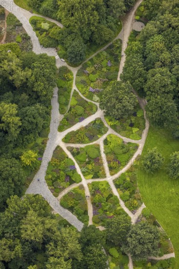 Aerial photo, Maximilianpark leisure park, rose garden, Uentrop, Hamm, Ruhr area, North Rhine-Westphalia, Germany, DE, Europe, leisure facility, leisure activities, leisure park, leisure enjoyment, aerial photo, aerial photography, aerial photography, MaxiPark, overview, bird's-eye view, birds-eyes view, overview