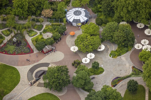 Aerial photo, Maximilianpark leisure park, entrance area, Uentrop, Hamm, Ruhr area, North Rhine-Westphalia, Germany, DE, Europe, leisure facility, leisure activities, leisure park, leisure enjoyment, aerial photo, aerial photography, aerial photography, MaxiPark, overview, bird's-eye view, birds-eyes view, overview