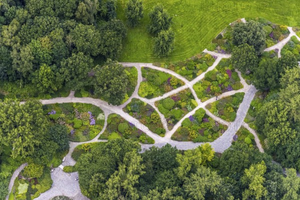 Aerial photo, Maximilianpark leisure park, rose garden, Uentrop, Hamm, Ruhr area, North Rhine-Westphalia, Germany, DE, Europe, leisure facility, leisure activities, leisure park, leisure enjoyment, aerial photo, aerial photography, aerial photography, MaxiPark, overview, bird's-eye view, birds-eyes view, overview
