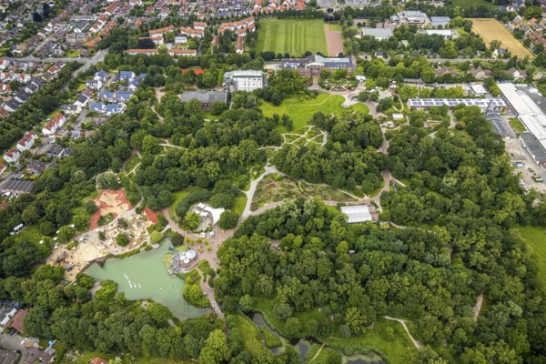 Aerial photo, Maximilianpark leisure park, Uentrop, Hamm, Ruhr area, North Rhine-Westphalia, Germany, DE, Europe, leisure facility, leisure activities, leisure park, leisure enjoyment, green trees, aerial photo, aerial photography, aerial photography, MaxiPark, rose garden, butterfly house, playground, overview, bird's eye view, birds-eyes view, overview