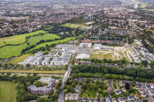 Aerial view, construction area SCI:Q Science Quarter Hamm, Paracelsuspark, Hamm-Lippstadt University of Applied Sciences, Hamm, Ruhr area, North Rhine-Westphalia, Germany, construction work, construction, construction area, building site, building plots, construction project, construction site, education, DE, Europe, university, teaching institute, aerial view, aerial photography, aerial photography, Marker Allee, new building, school, Science Quarter Hamm, technology centre, Techpark, overview, bird's-eye view, science quarter, birds-eyes view, overview