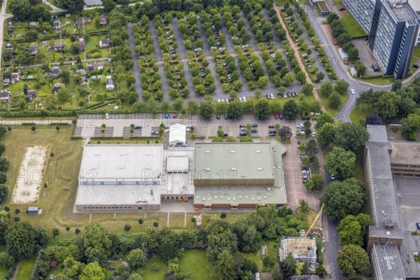 Aerial view, vaccination centre Hamm, new triple sports hall of the Friedensschule, centre, Hamm, Ruhr area, North Rhine-Westphalia, Germany, DE, Europe, aerial view, aerial photography, aerial photography, sports, sports facilities, sports hall, sports facility, overview, bird's-eye view, overview