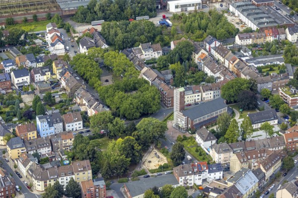 Aerial view, catholic Josefskirche and Viktoriaplatz in Mitte, Hamm, Ruhr area, North Rhine-Westphalia, Germany, place of worship, DE, Europe, religious community, place of worship, holy place, church, parish, denomination, aerial view, aerial photography, aerial photography, market, market place, religion, religious site, overview, bird's-eye view, birds-eyes view, overview