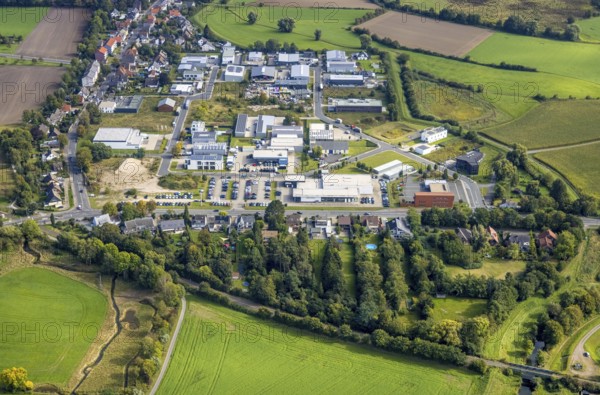 Aerial view, commercial quarter Hohefeld Herbert-Rust-Weg in the district Uentrop in Hamm, Ruhr area, North Rhine-Westphalia, Germany, DE, Europe, commercial enterprises, commercial area, commercial park, commercial location, commercial use, Hamm, industrial area, industrial building, industrial location, aerial photograph, aerial photography, aerial photography, overview, bird's-eye view, bird's-eye view, overview