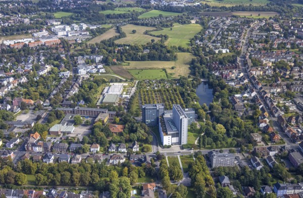Aerial photograph, Hamm Higher Regional Court and Ahseteich in the Mitte district of Hamm, Ruhr area, North Rhine-Westphalia, Germany, authority, DE, Europe, court, Hamm, aerial photograph, aerial photography, aerial photography, overview, bird's eye view, birds-eyes view, overview