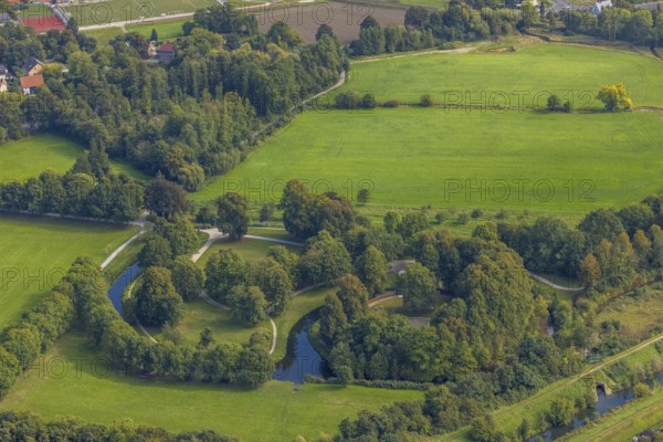 Aerial view, Burghügel Mark in the district Uentrop in Hamm, Ruhr area, North Rhine-Westphalia, Germany, DE, Europe, Hamm, aerial view, aerial photography, aerial photography, Marker Burghügel, sight, overview, bird's-eye view, overview