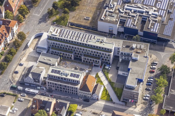 Aerial view, Radio Lippewelle Hamm and construction site with new building on Widumstraße for new WA office building Westfälischer Anzeiger in the district Mitte in Hamm, Ruhr area, North Rhine-Westphalia, Germany, construction work, construction area, construction site, building plots, construction project, construction site, DE, Europe, Hamm, aerial view, aerial photography, aerial photography, news, new building, news, overview, publisher, publishing house, publishing industry, bird's eye view, newspaper, newspaper publisher, birds-eyes view, overview