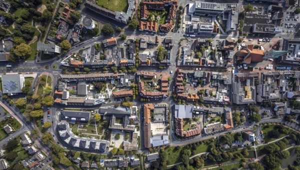 Aerial view, residential area Nordenwall and Oststraße with catholic parish church St. Agnes and high bunker Widumstraße in the district Mitte in Hamm, Ruhr area, North Rhine-Westphalia, Germany, place of worship, DE, Europe, religious community, place of worship, property tax, Hamm, holy place, real estate, church, parish, denomination, aerial view, aerial photography, aerial photography, religion, religious site, overview, bird's eye view, residential area, living and life, residential area, residential buildings, residential quality, residential neighbourhood, housing estate, birds-eyes view, overview