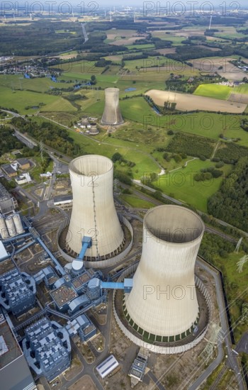 Aerial view, RWE power plant Westfalen and cooling towers in the district Uentrop in Hamm, Ruhr area, North Rhine-Westphalia, Germany, DE, Europe, Hamm, power plant, cooling towers, aerial view, aerial photography, aerial photography, overview, bird's-eye view, overview