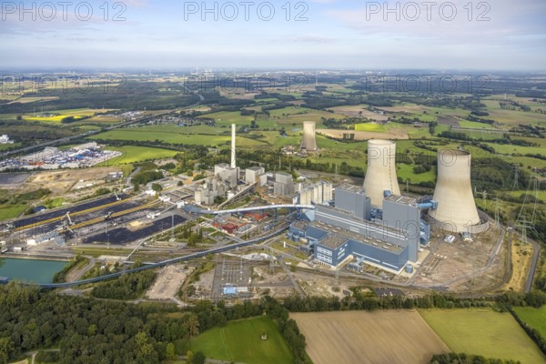 Aerial view, RWE power plant Westfalen and cooling towers in the district Uentrop in Hamm, Ruhr area, North Rhine-Westphalia, Germany, DE, Europe, Hamm, power plant, cooling towers, aerial view, aerial photography, aerial photography, overview, bird's-eye view, overview