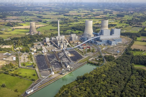 Aerial view, RWE power plant Westfalen and cooling towers in the district Uentrop in Hamm, Ruhr area, North Rhine-Westphalia, Germany, DE, Europe, Hamm, power plant, cooling towers, aerial view, aerial photography, aerial photography, overview, bird's-eye view, overview