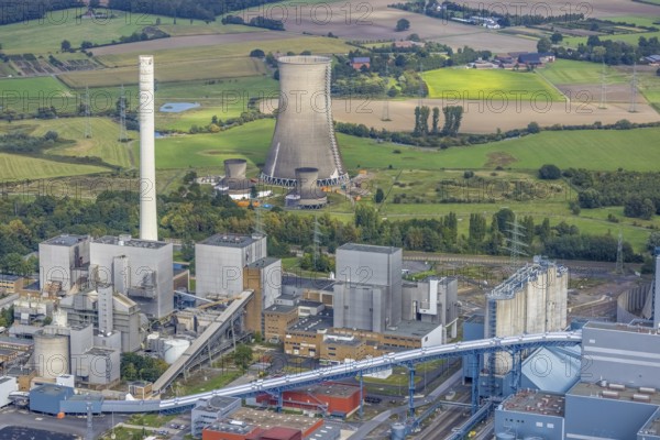 Aerial view, RWE power plant Westfalen and cooling towers in the district Uentrop in Hamm, Ruhr area, North Rhine-Westphalia, Germany, DE, Europe, Hamm, power plant, cooling towers, aerial view, aerial photography, aerial photography, overview, bird's-eye view, overview