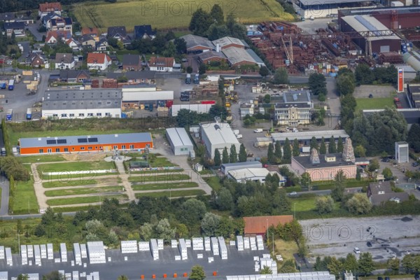 Aerial view, new building Hindu cultural centre Hamm at Siegenbeckstraße in the district Uentrop in Hamm, Ruhr area, North Rhine-Westphalia, Germany, DE, Europe, Hamm, cultural centre, aerial view, aerial photography, aerial photography, new building, overview, bird's-eye view, overview