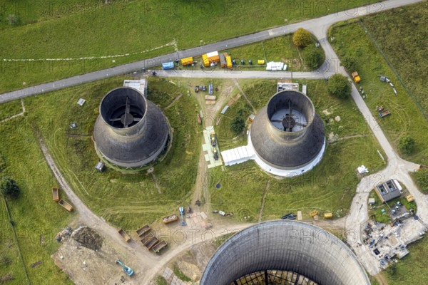 Aerial view, RWE power plant Westfalen and demolition of the small cooling towers in the district Uentrop in Hamm, Ruhr area, North Rhine-Westphalia, Germany, DE, Europe, Hamm, power plant, cooling towers, aerial view, aerial photography, aerial photography, overview, bird's-eye view, overview