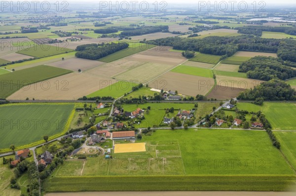Aerial view, meadows and fields in Süddinker in the district Rhynern in Hamm, Ruhr area, North Rhine-Westphalia, Germany, DE, Europe, Hamm, aerial view, aerial photography, aerial photography, overview, bird's eye view, living and life, birds-eyes view, overview