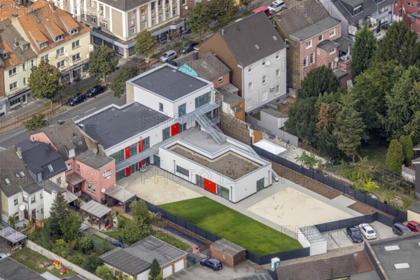 Aerial view, new kindergarten Wilhelmstraße in the district Mitte in Hamm, Ruhr area, North Rhine-Westphalia, Germany, DE, Europe, Hamm, kindergarten, day-care centre, day-care centre, aerial view, aerial photography, aerial photography, overview, bird's-eye view, overview