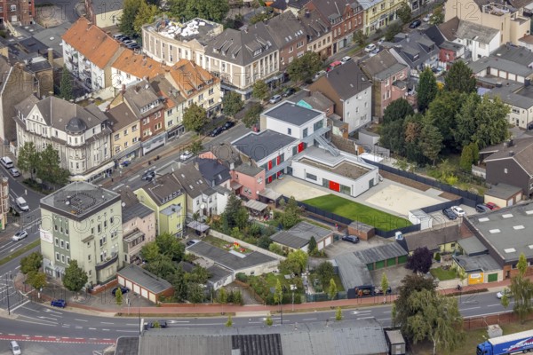 Aerial view, new kindergarten Wilhelmstraße in the district Mitte in Hamm, Ruhr area, North Rhine-Westphalia, Germany, DE, Europe, Hamm, kindergarten, day-care centre, day-care centre, aerial view, aerial photography, aerial photography, overview, bird's-eye view, overview