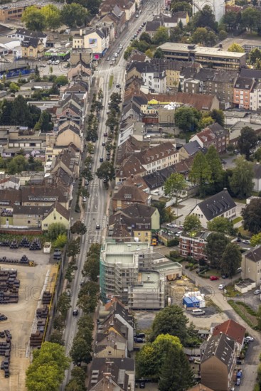 Aerial view, construction site with new building on Wilhelmstraße in the Mitte district of Hamm, Ruhr area, North Rhine-Westphalia, Germany, construction work, construction area, construction site, building plots, construction project, construction site, DE, Europe, Hamm, aerial view, aerial photography, aerial photography, new building, overview, bird's-eye view, overview