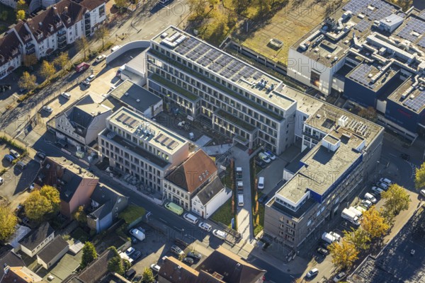 Aerial view, Westfälischer Anzeiger Pressehaus Gutenbergstraße in the Mitte district of Hamm, Ruhr area, North Rhine-Westphalia, Germany, DE, Europe, Hamm, aerial view, aerial photography, aerial photography, news, new building, news, overview, publisher, publishing house, publishing industry, bird's-eye view, Widumstraße, newspaper, newspaper publisher, birds-eyes view, overview