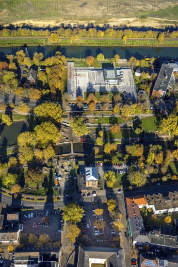 Aerial view, connection between Nordpark and city centre to the water sports centre at the Adenauerallee and Nordringpark in the district Mitte in Hamm, Ruhr area, North Rhine-Westphalia, Germany, DE, Europe, Hamm, aerial view, aerial photography, aerial photography, park, sports centre, overview, bird's eye view, birds-eyes view, overview