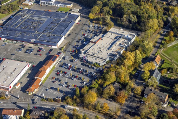 Aerial view, commercial area Römerstraße with Gewerbehof Hövel and Kaufland Hamm-Bockum-Hövel in the district Bockum-Hövel in Hamm, Ruhr area, North Rhine-Westphalia, Germany, DE, Europe, commercial enterprises, commercial area, commercial park, commercial location, commercial use, Hamm, aerial view, aerial photography, aerial photography, overview, bird's-eye view, bird's-eye view, overview