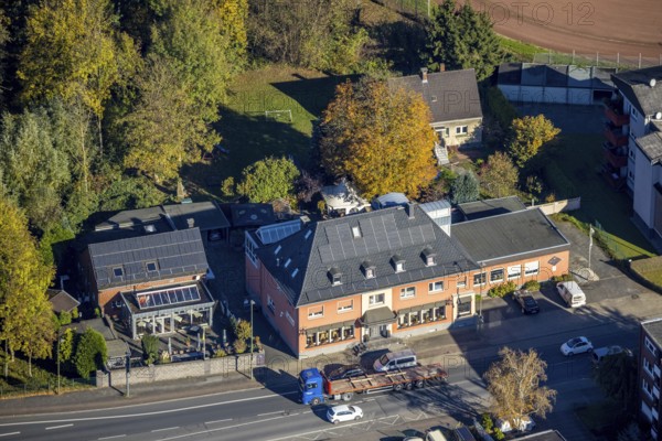 Aerial view, Restaurant Gasthof Hagedorn in the district Bockum-Hövel in Hamm, Ruhr area, North Rhine-Westphalia, Germany, Bockumer Weg, Café, DE, Europe, inn, gastronomy, Hamm, aerial photograph, aerial photography, aerial photography, restaurant, overview, bird's eye view, bird's eye view, overview