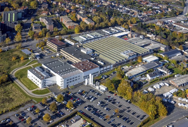 Aerial view, Hella GmbH in the district Bockum-Hövel in Hamm, Ruhr area, North Rhine-Westphalia, Germany, DE, Europe, commercial enterprises, commercial area, commercial park, commercial location, commercial use, Hamm, industrial area, industrial building, industrial location, aerial photograph, aerial photography, aerial photography, overview, bird's-eye view, overview