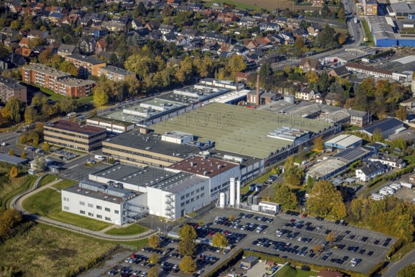 Aerial view, Hella GmbH in the district Bockum-Hövel in Hamm, Ruhr area, North Rhine-Westphalia, Germany, DE, Europe, commercial enterprises, commercial area, commercial park, commercial location, commercial use, Hamm, industrial area, industrial building, industrial location, aerial photograph, aerial photography, aerial photography, overview, bird's-eye view, overview