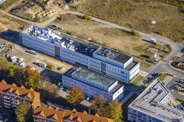 Aerial view, construction site SCI:Q Science Quarter in the district Mitte in Hamm, Ruhr area, North Rhine-Westphalia, Germany, construction work, construction, construction area, building site, building plots, construction project, construction site, education, educational institution, DE, Europe, business park, Hamm, industrial area, aerial view, aerial photography, aerial photography, Marker Allee, new building, Paracelsuspark, Science Quarter Hamm, Techpark, overview, bird's eye view, science quarter, birds-eyes view, overview