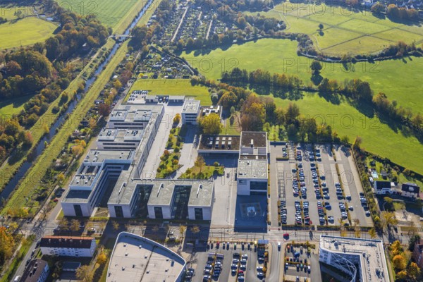 Aerial view, Hamm-Lippstadt University of Applied Sciences in the Mitte district of Hamm, Ruhr area, North Rhine-Westphalia, Germany, education, educational institution, DE, Europe, Hamm, university, teaching institute, aerial view, aerial photography, aerial photography, school, overview, university, bird's-eye view, bird's-eye view, overview