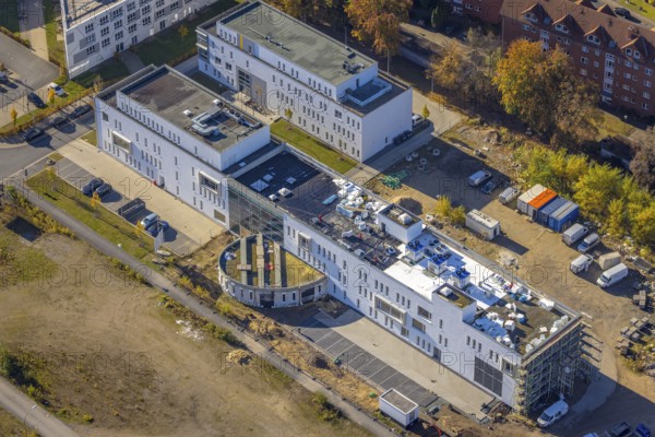 Aerial view, construction site SCI:Q Science Quarter in the district Mitte in Hamm, Ruhr area, North Rhine-Westphalia, Germany, construction work, construction, construction area, building site, building plots, construction project, construction site, education, educational institution, DE, Europe, business park, Hamm, industrial area, aerial view, aerial photography, aerial photography, Marker Allee, new building, Paracelsuspark, Science Quarter Hamm, Techpark, overview, bird's eye view, science quarter, birds-eyes view, overview