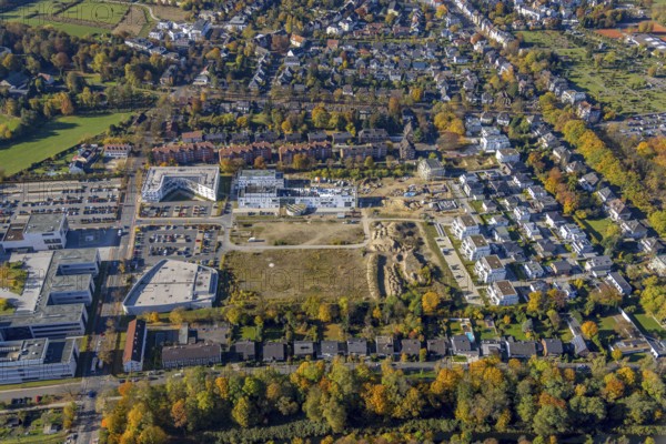 Aerial view, construction site SCI:Q Science Quarter in the Mitte district of Hamm, Ruhr area, North Rhine-Westphalia, Germany, construction work, building, construction area, building site, building plots, construction project, construction site, DE, Europe, business park, property tax, Hamm, real estate, industrial area, aerial photograph, aerial photography, aerial photography, Marker Allee, new building, Paracelsuspark, Science Quarter Hamm, Techpark, overview, bird's-eye view, science quarter, residential complex, living and living, residential area, residential buildings, residential quarter, housing estate, birds-eyes view, overview