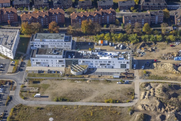 Aerial view, construction site SCI:Q Science Quarter in the district Mitte in Hamm, Ruhr area, North Rhine-Westphalia, Germany, construction work, construction, construction area, building site, building plots, construction project, construction site, DE, Europe, business park, Hamm, industrial area, aerial view, aerial photography, aerial photography, Marker Allee, new building, Paracelsuspark, Science Quarter Hamm, Techpark, overview, bird's-eye view, science quarter, birds-eyes view, overview