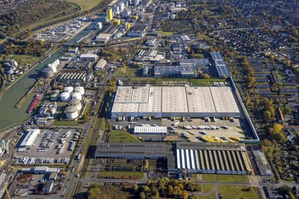 Aerial view, METRO LOGISTICS Germany at the harbour in the district Herringen in Hamm, Ruhr area, North Rhine-Westphalia, Germany, DE, Europe, commercial enterprises, commercial area, commercial area, commercial location, commercial use, harbour area, harbour road, Hamm, industrial area, industrial building, industrial location, aerial photograph, aerial photography, aerial photography, overview, bird's-eye view, bird's-eye view, overview