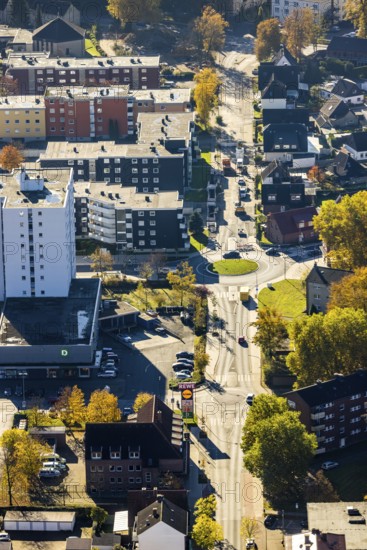Aerial view, New roundabout at Friedrich-Ebert-Straße in the district Bockum-Hövel in Hamm, Ruhr area, North Rhine-Westphalia, Germany, DE, Europe, Hamm, roundabout, roundabout, aerial view, aerial photography, aerial photography, overview, bird's-eye view, overview