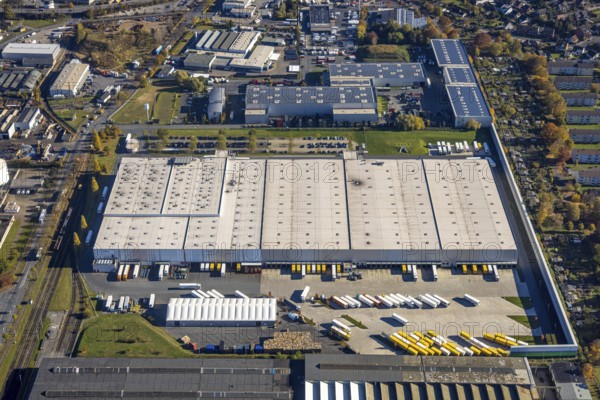 Aerial view, METRO LOGISTICS Germany at the harbour in the district Herringen in Hamm, Ruhr area, North Rhine-Westphalia, Germany, DE, Europe, commercial enterprises, commercial area, commercial area, commercial location, commercial use, harbour area, harbour road, Hamm, industrial area, industrial building, industrial location, aerial photograph, aerial photography, aerial photography, overview, bird's-eye view, bird's-eye view, overview